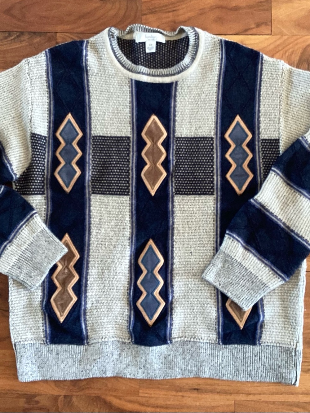 Vintage Turnbury Men’s Crewneck Sweater 1990’s Suede Patches